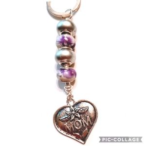 Purple beaded handmade MOM keyring new